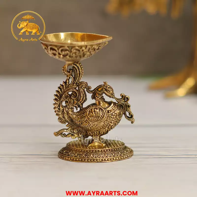 Premium Small Brass Diya with Peacock Design – 3.2 Inch Height