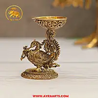 Premium Small Brass Diya with Peacock Design – 3.2 Inch Height