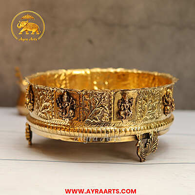 Premium Brass Ashtalakshmi Urli Decorative Bowl - 12 Inch Length