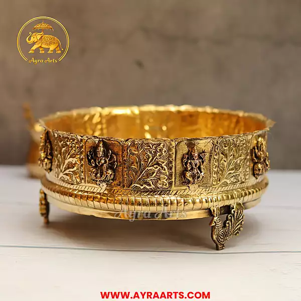Premium Brass Ashtalakshmi Urli Decorative Bowl - 12 Inch Length