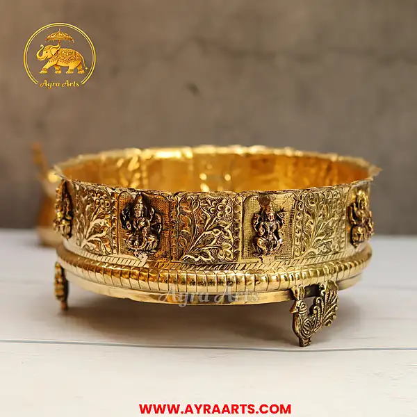 Premium Brass Ashtalakshmi Urli Decorative Bowl - 8 Inch Length