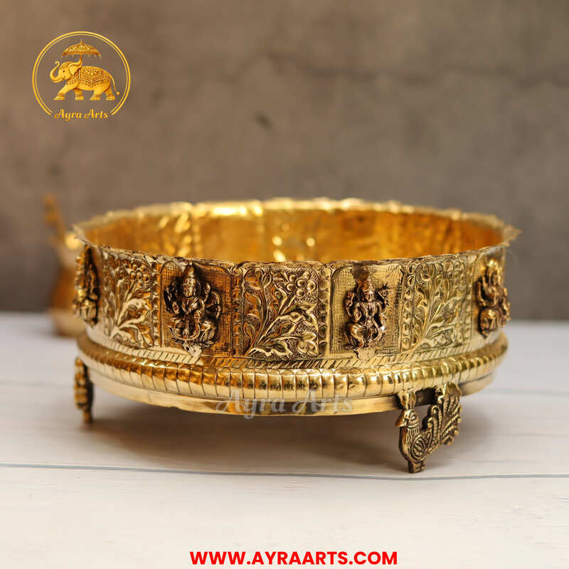 Premium Brass Ashtalakshmi Urli Decorative Bowl - 10 Inch Length