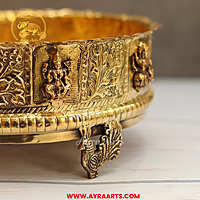 Premium Brass Ashtalakshmi Urli Decorative Bowl - 10 Inch Length