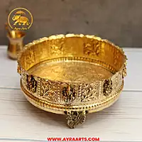 Premium Brass Ashtalakshmi Urli Decorative Bowl - 10 Inch Length