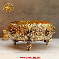Premium Brass Ashtalakshmi Urli Decorative Bowl - 9 Inch Length