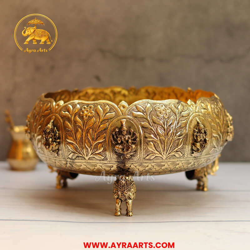 Premium Brass Ashtalakshmi Urli Decorative Bowl - 9 Inch Length