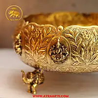 Premium Brass Ashtalakshmi Urli Decorative Bowl - 9 Inch Length
