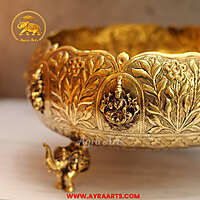 Premium Brass Ashtalakshmi Urli Decorative Bowl - 9 Inch Length