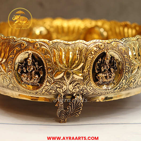 Premium Brass Ashtalakshmi Urli Decorative Bowl - 12.5 Inch Length