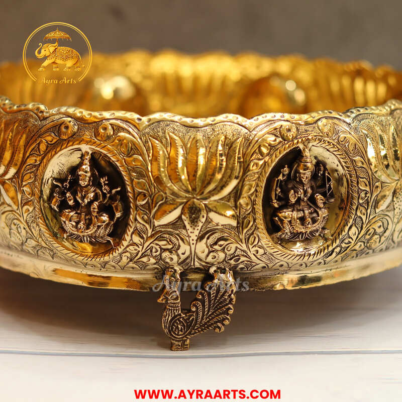 Premium Brass Ashtalakshmi Urli Decorative Bowl - 12.5 Inch Length