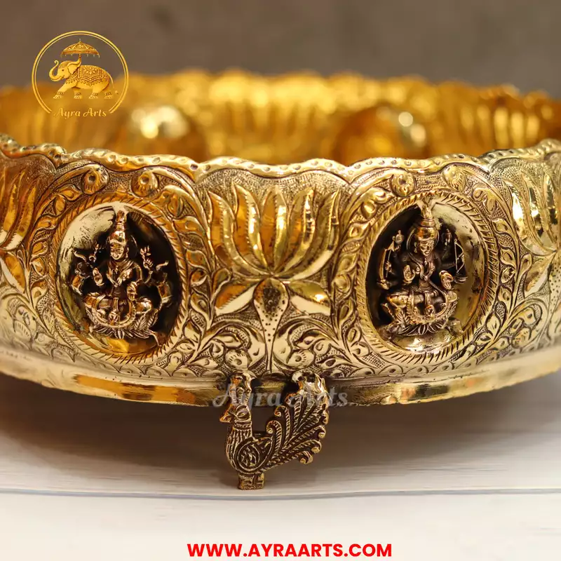 Premium Brass Ashtalakshmi Urli Decorative Bowl - 12.5 Inch Length