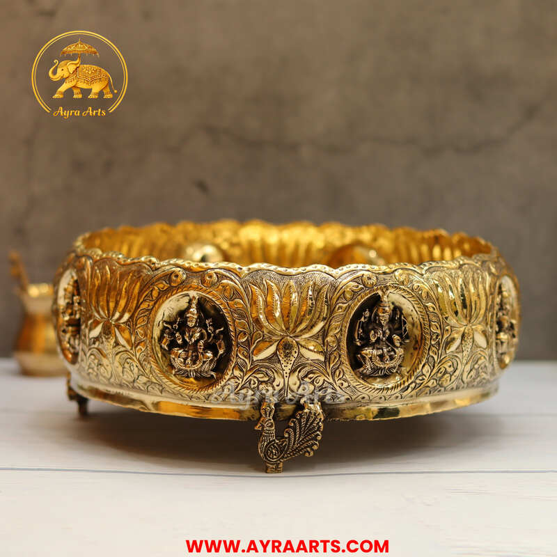 Premium Brass Ashtalakshmi Urli Decorative Bowl - 10.5 Inch Length