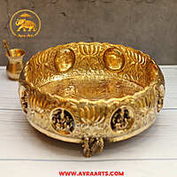 Premium Brass Ashtalakshmi Urli Decorative Bowl - 12.5 Inch Length