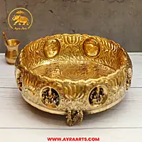 Premium Brass Ashtalakshmi Urli Decorative Bowl - 10.5 Inch Length