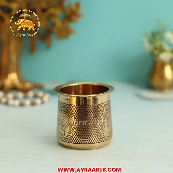 Brass Shank Chakra Namah Panch Patra - 2.5 Inch Height