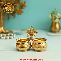 Brass Chowpala Haldi Kumkum Holder - 3 Inch Height