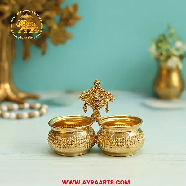 Brass Chowpala Haldi Kumkum Holder - 3 Inch Height