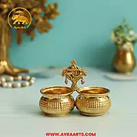 Brass Chowpala Haldi Kumkum Holder - 3 Inch Height