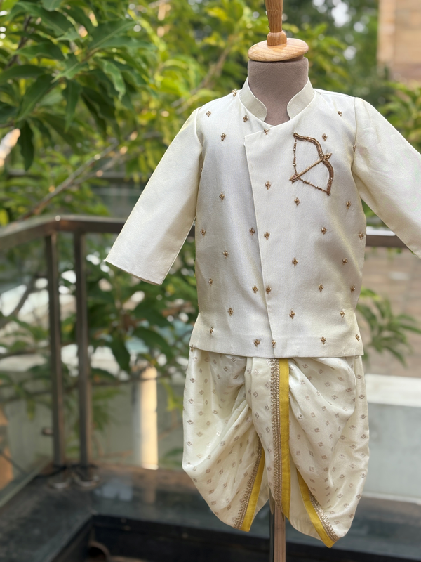 Archer Gandiva handpainted embroidered Silk Kurta Dhoti Set
