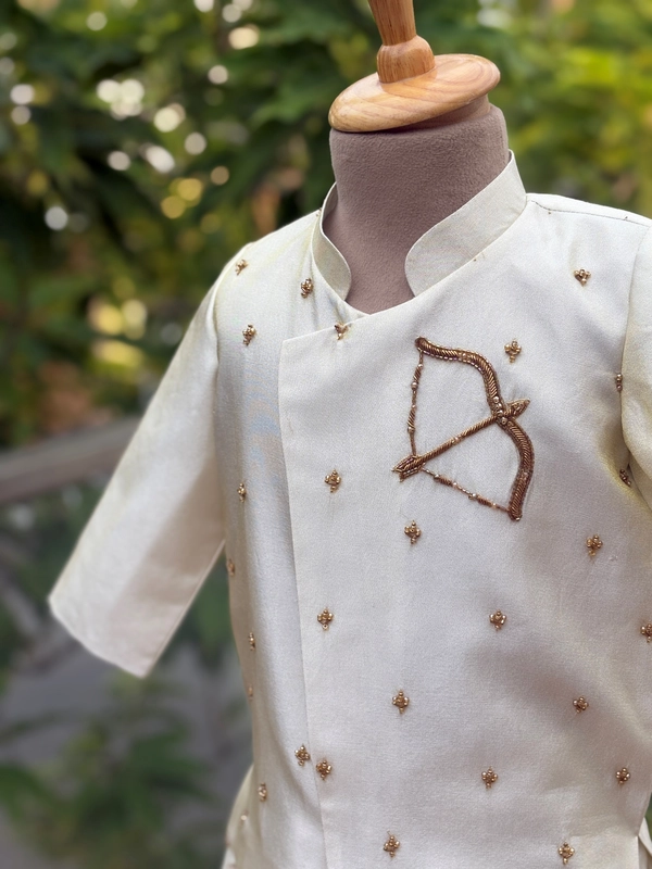 Archer Gandiva handpainted embroidered Silk Kurta Dhoti Set