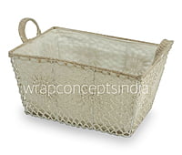 Rectangle Crochet Handwoven Basket with Cloth Lining