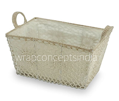 Rectangle Crochet Handwoven Basket with Cloth Lining Rectangle Crochet Handwoven Basket with Cloth Lining