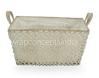Rectangle Crochet Handwoven Basket with Cloth Lining