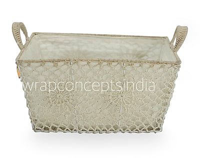 Rectangle Crochet Handwoven Basket with Cloth Lining Rectangle Crochet Handwoven Basket with Cloth Lining