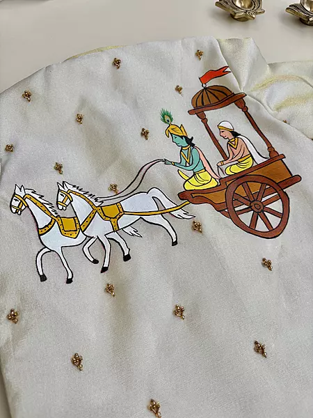 Archer Gandiva handpainted embroidered Silk Kurta Dhoti Set
