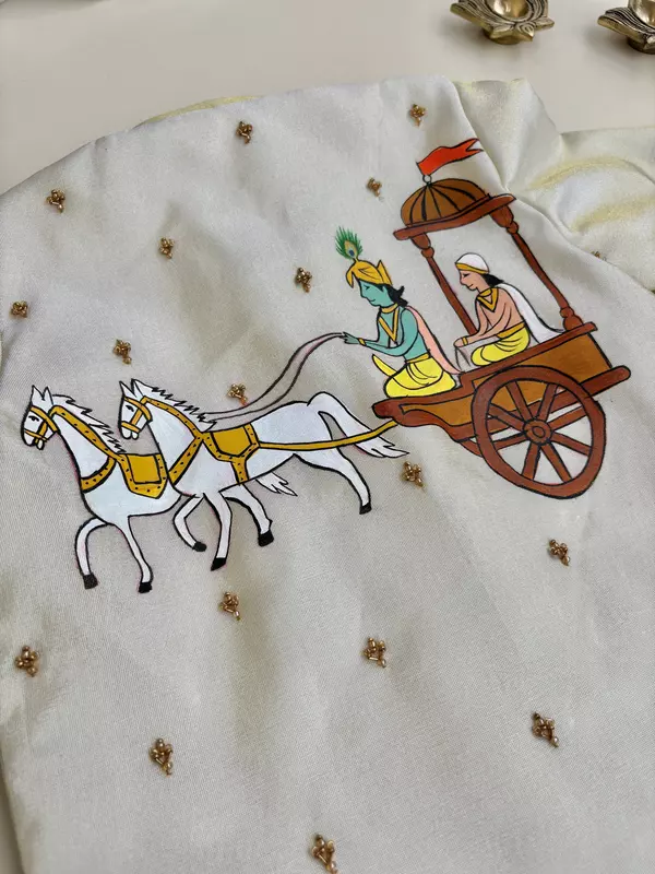 Archer Gandiva handpainted embroidered Silk Kurta Dhoti Set