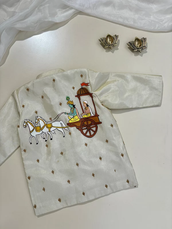 Archer Gandiva handpainted embroidered Silk Kurta Dhoti Set