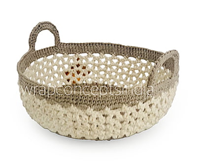Round Crochet Handwoven Basket with handles