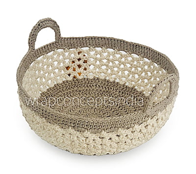 Round Crochet Handwoven Basket with handles