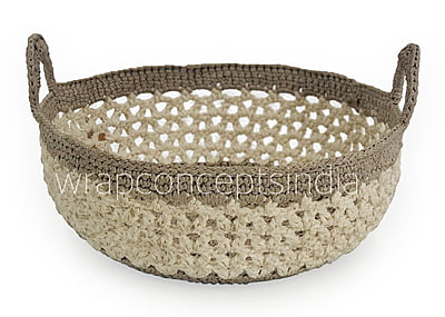 Round Crochet Handwoven Basket with handles