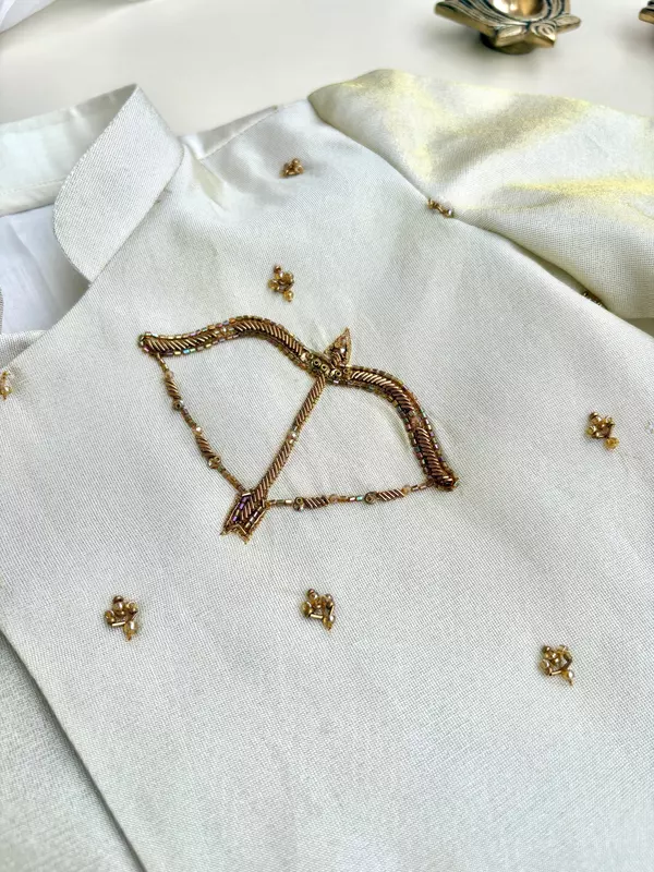 Archer Gandiva handpainted embroidered Silk Kurta Dhoti Set