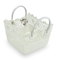 Square Crochet Handwoven Basket with Faux Leather handles