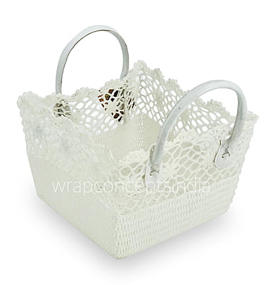 Square Crochet Handwoven Basket with Faux Leather handles Square Crochet Handwoven Basket with Faux Leather handles