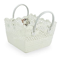 Square Crochet Handwoven Basket with Faux Leather handles