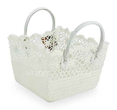 Square Crochet Handwoven Basket with Faux Leather handles Square Crochet Handwoven Basket with Faux Leather handles