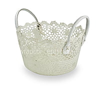 Round Crochet Basket with faux leather handles