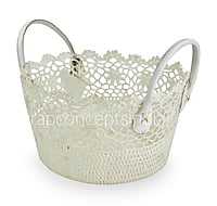 Round Crochet Basket with faux leather handles