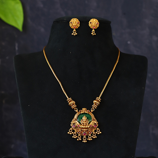 LONG HARAM WITH LAKSHMI DOLLAR GOLD FINISH GREEN BEAD