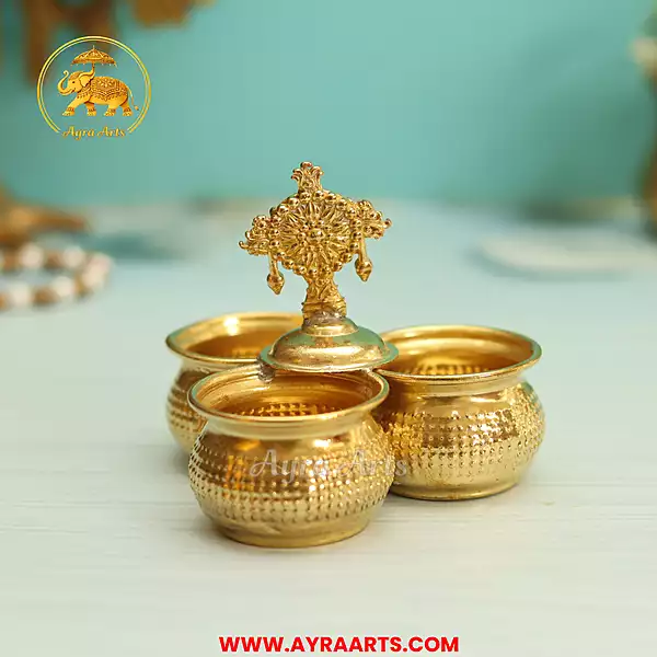 Brass Chowpala Haldi Kumkum Chandan Holder - 4 Inch Height
