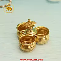 Brass Chowpala Haldi Kumkum Chandan Holder - 4 Inch Height