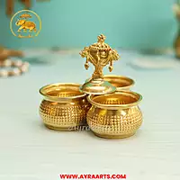 Brass Chowpala Haldi Kumkum Chandan Holder - 4 Inch Height