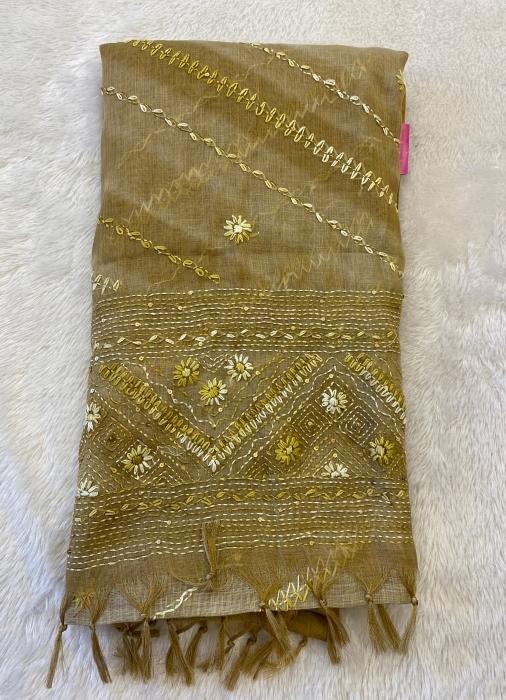 Madavi - The Linen Cotton Saree in Chain Knot 19413