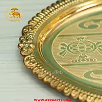 Brass Shank Chakra Namah Engraved Decor Tray Plate - 9 Inch Length