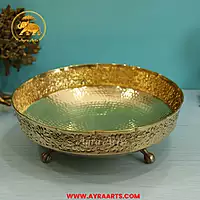 Brass Imperial Glow Bowl Urli With 3 Legs - Size 12