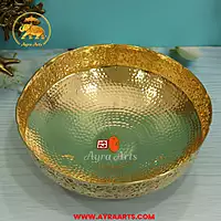 Brass Imperial Glow Bowl Urli With 3 Legs - Size 12