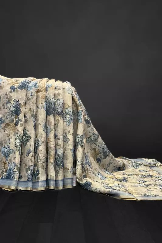 Madavi - The Linen Cotton Saree in Kantha Work 20514